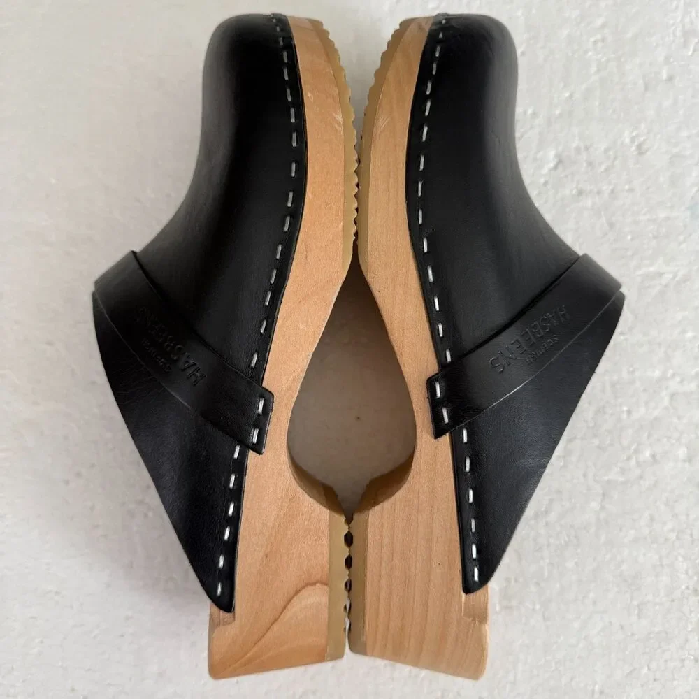 Size 7.5 - New Swedish Hasbeens Swedish Husband Clog Size 38 Women Black - Picture 5 of 11